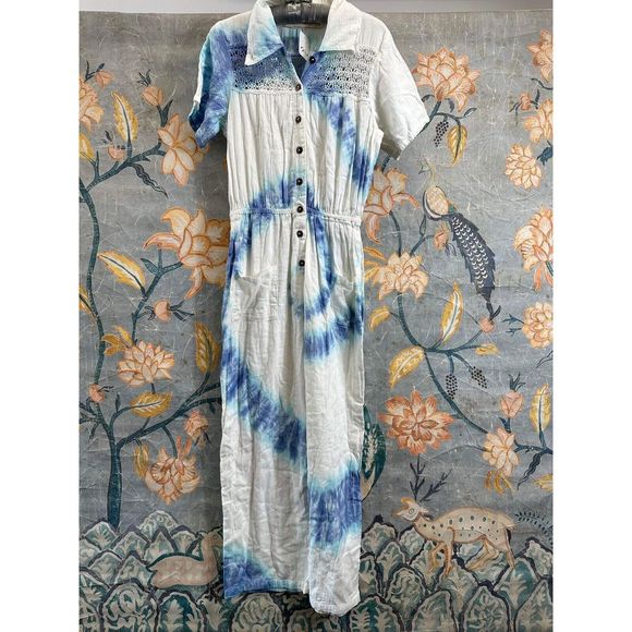 Jen’s Pirate Booty x Riviera Sunfair Dress in White & Blue Spiral Tie-Dye Size S